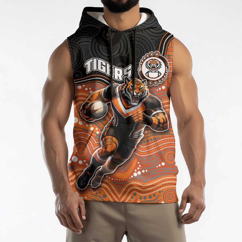 Custom Tigers Sleeveless Hoodie Warrior Mascot With Aboriginal Indigenous