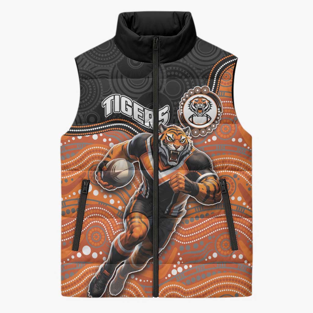 Custom Tigers Sleeveless Puffer Jacket Warrior Mascot With Aboriginal Indigenous