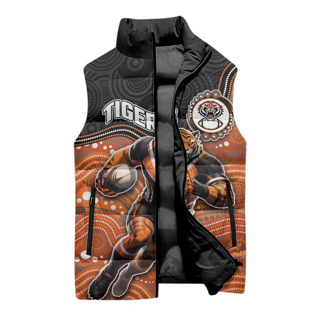 Custom Tigers Sleeveless Puffer Jacket Warrior Mascot With Aboriginal Indigenous