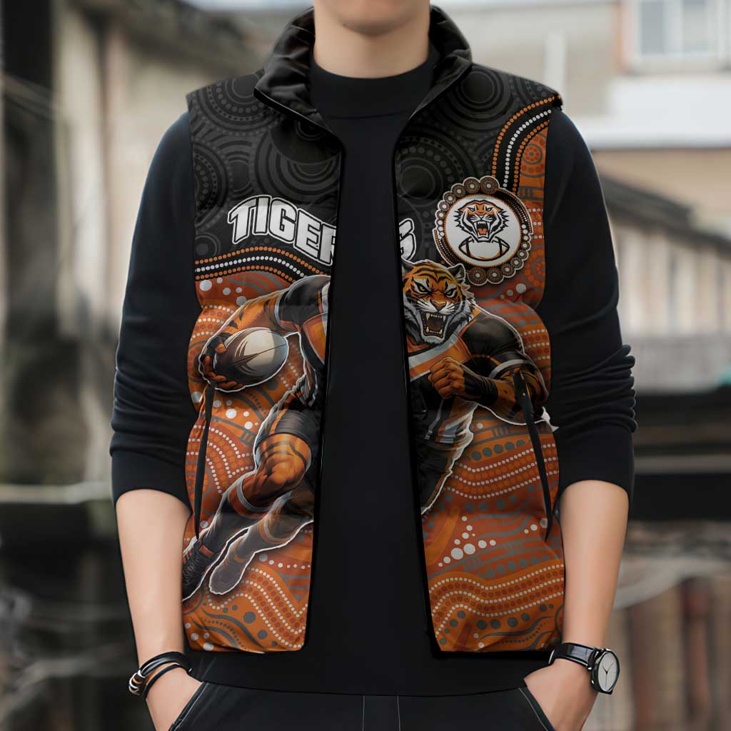 Custom Tigers Sleeveless Puffer Jacket Warrior Mascot With Aboriginal Indigenous