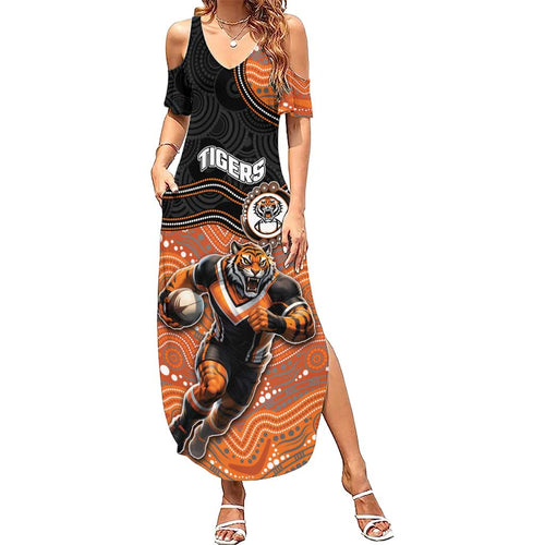 Custom Tigers Summer Maxi Dress Warrior Mascot With Aboriginal Indigenous