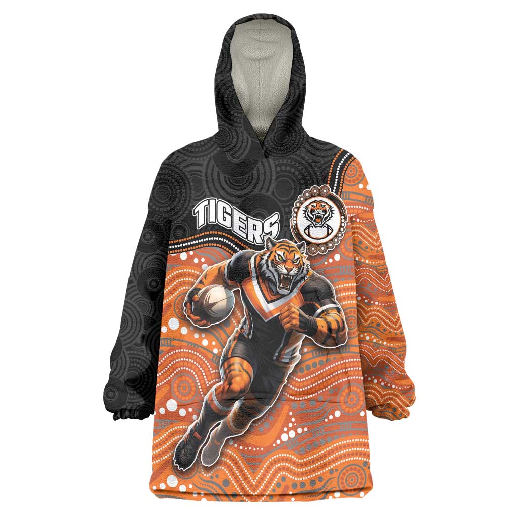 Custom Tigers Wearable Blanket Hoodie Warrior Mascot With Aboriginal Indigenous