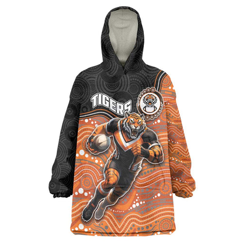 Custom Tigers Wearable Blanket Hoodie Warrior Mascot With Aboriginal Indigenous