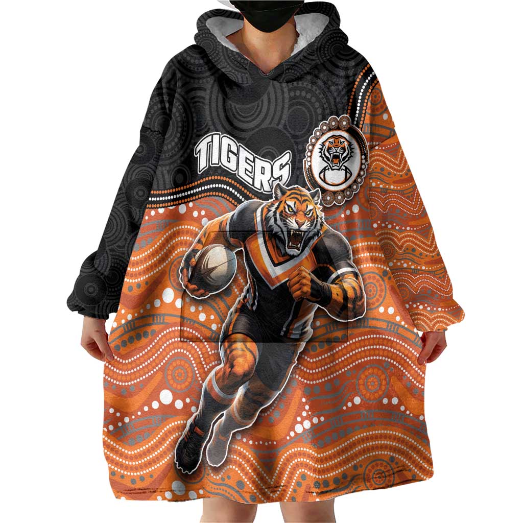 Custom Tigers Wearable Blanket Hoodie Warrior Mascot With Aboriginal Indigenous