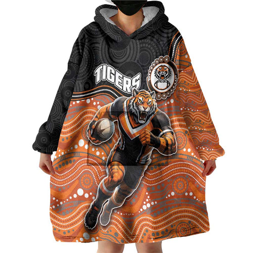Custom Tigers Wearable Blanket Hoodie Warrior Mascot With Aboriginal Indigenous