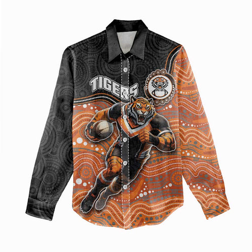 Custom Tigers Women Casual Shirt Warrior Mascot With Aboriginal Indigenous