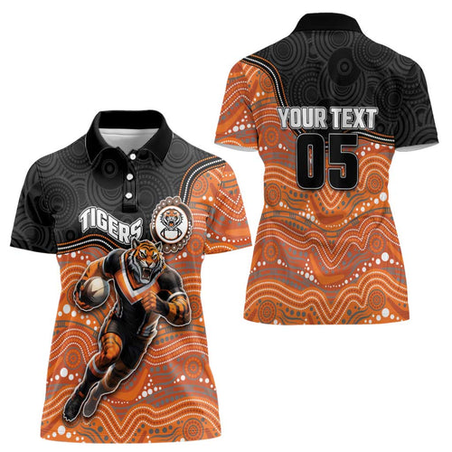 Custom Tigers Women Polo Shirt Warrior Mascot With Aboriginal Indigenous