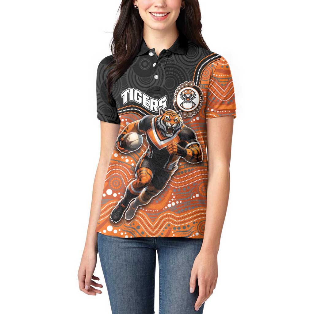 Custom Tigers Women Polo Shirt Warrior Mascot With Aboriginal Indigenous