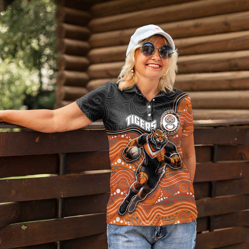 Custom Tigers Women Polo Shirt Warrior Mascot With Aboriginal Indigenous