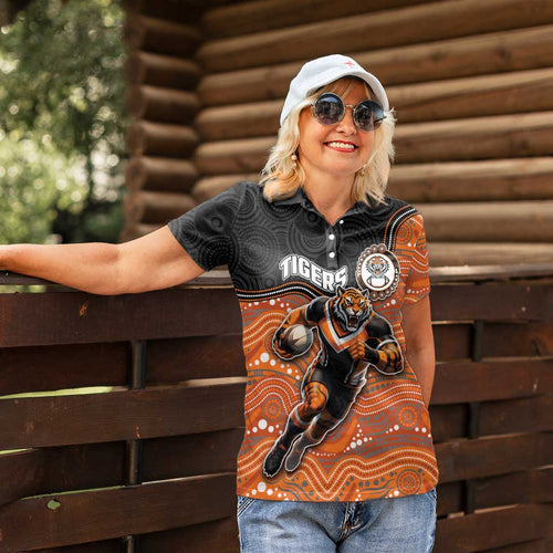 Custom Tigers Women Polo Shirt Warrior Mascot With Aboriginal Indigenous