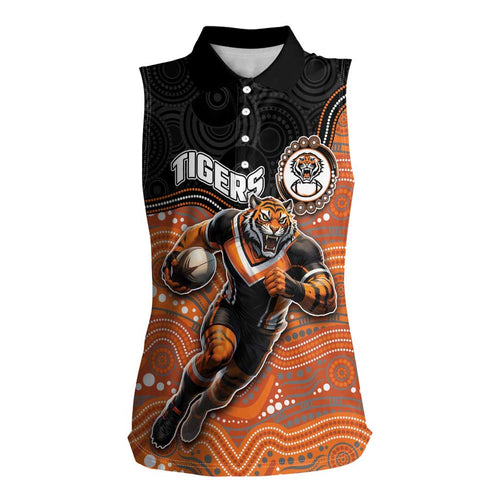 Custom Tigers Women Sleeveless Polo Shirt Warrior Mascot With Aboriginal Indigenous