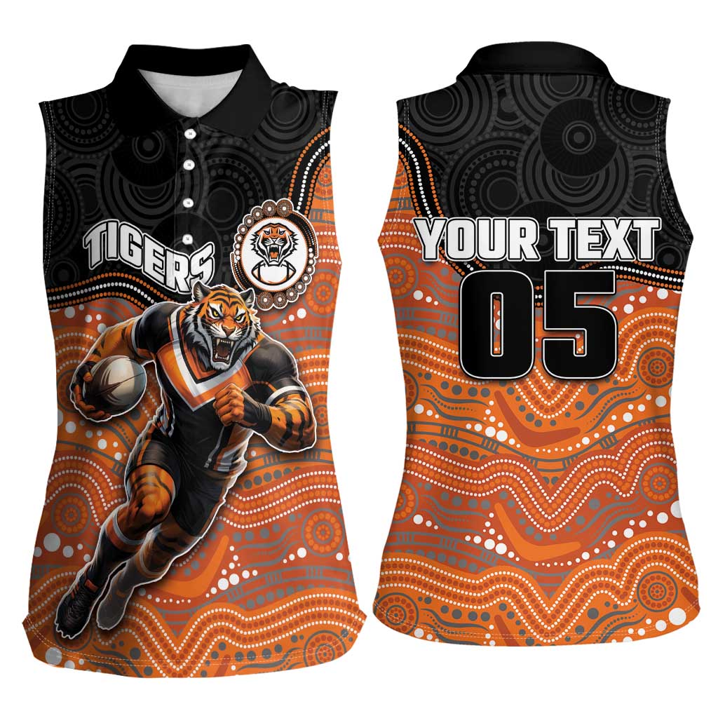 Custom Tigers Women Sleeveless Polo Shirt Warrior Mascot With Aboriginal Indigenous