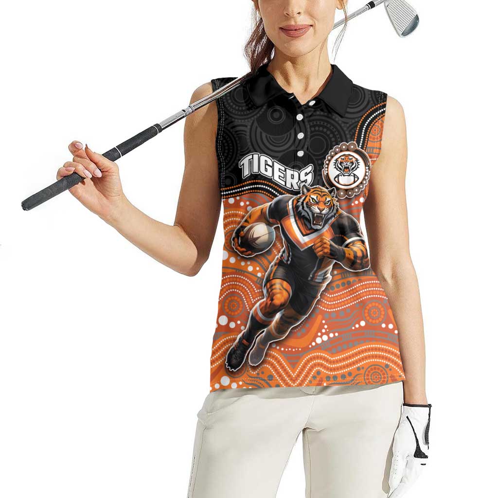 Custom Tigers Women Sleeveless Polo Shirt Warrior Mascot With Aboriginal Indigenous