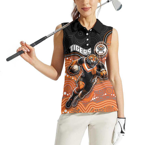 Custom Tigers Women Sleeveless Polo Shirt Warrior Mascot With Aboriginal Indigenous