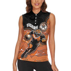 Custom Tigers Women Sleeveless Polo Shirt Warrior Mascot With Aboriginal Indigenous