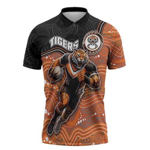 Custom Tigers Zipper Polo Shirt Warrior Mascot With Aboriginal Indigenous