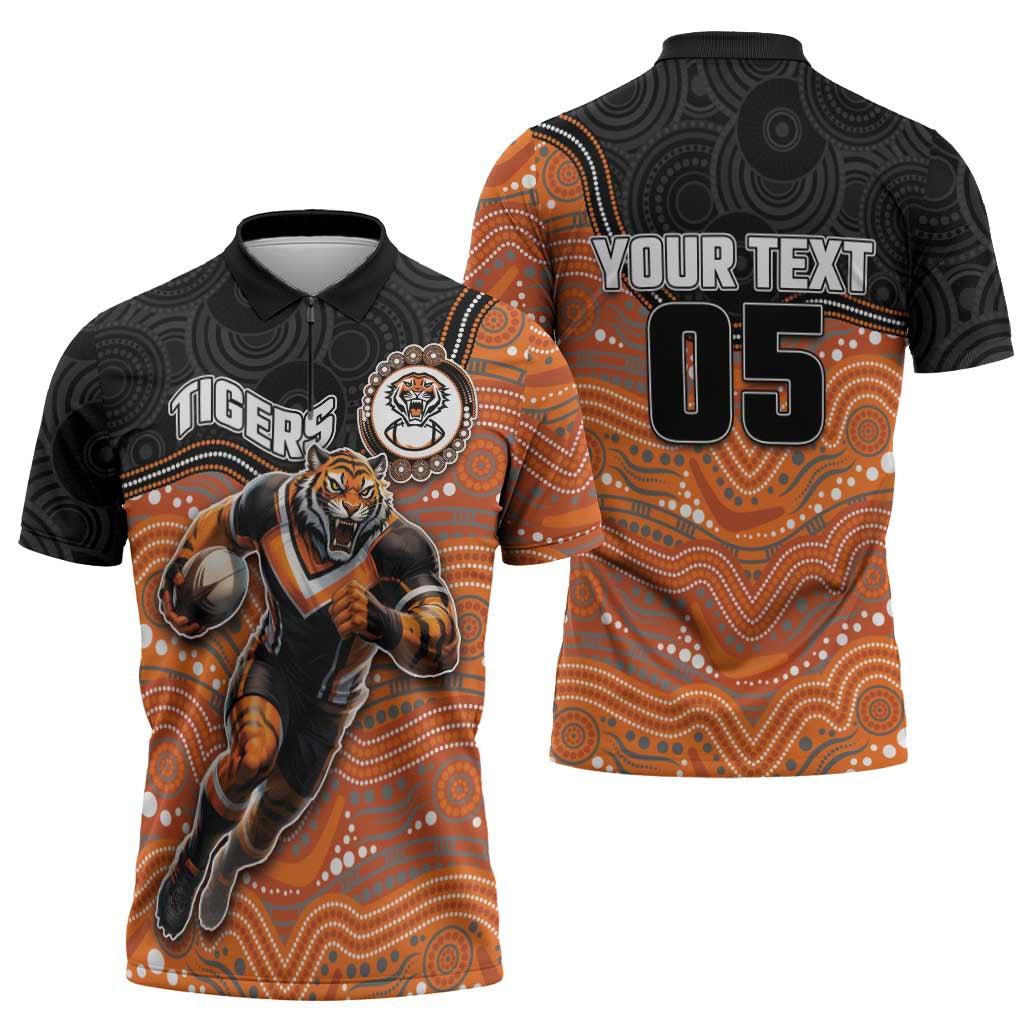 Custom Tigers Zipper Polo Shirt Warrior Mascot With Aboriginal Indigenous