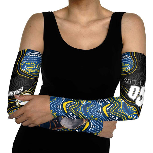 Custom Cowboys Arm Sleeves Cattle Dog Mascot With Aboriginal Indigenous