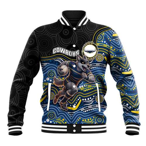 Custom Cowboys Baseball Jacket Cattle Dog Mascot With Aboriginal Indigenous