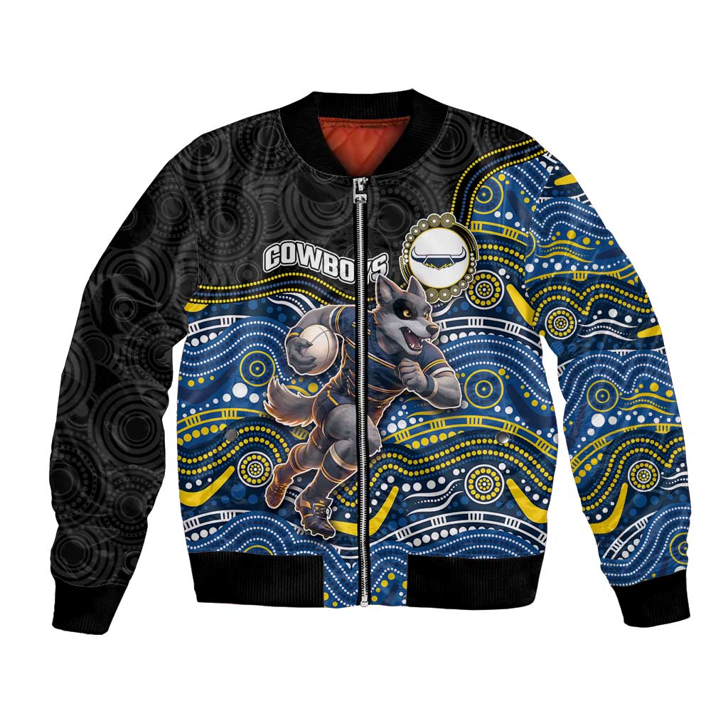 Custom Cowboys Bomber Jacket Cattle Dog Mascot With Aboriginal Indigenous