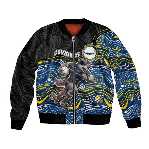 Custom Cowboys Bomber Jacket Cattle Dog Mascot With Aboriginal Indigenous