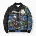 Custom Cowboys Bomber Puffer Jacket Cattle Dog Mascot With Aboriginal Indigenous