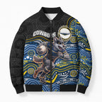 Custom Cowboys Bomber Puffer Jacket Cattle Dog Mascot With Aboriginal Indigenous