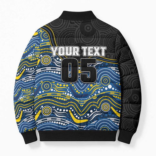 Custom Cowboys Bomber Puffer Jacket Cattle Dog Mascot With Aboriginal Indigenous