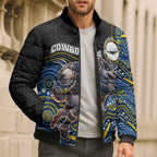 Custom Cowboys Bomber Puffer Jacket Cattle Dog Mascot With Aboriginal Indigenous