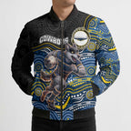 Custom Cowboys Bomber Puffer Jacket Cattle Dog Mascot With Aboriginal Indigenous