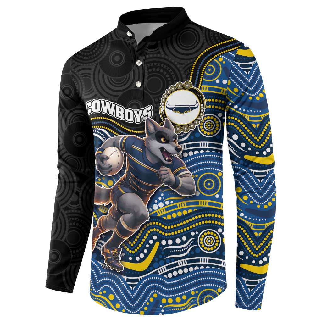 Custom Cowboys Button Sweatshirt Cattle Dog Mascot With Aboriginal Indigenous