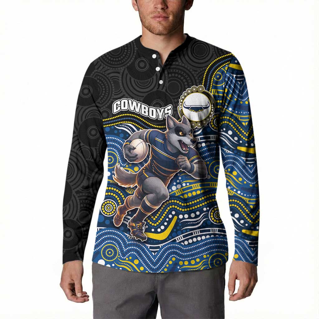 Custom Cowboys Button Sweatshirt Cattle Dog Mascot With Aboriginal Indigenous