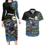 Custom Cowboys Couples Matching Long Sleeve Bodycon Dress and Hawaiian Shirt Cattle Dog Mascot With Aboriginal Indigenous