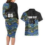 Custom Cowboys Couples Matching Long Sleeve Bodycon Dress and Hawaiian Shirt Cattle Dog Mascot With Aboriginal Indigenous