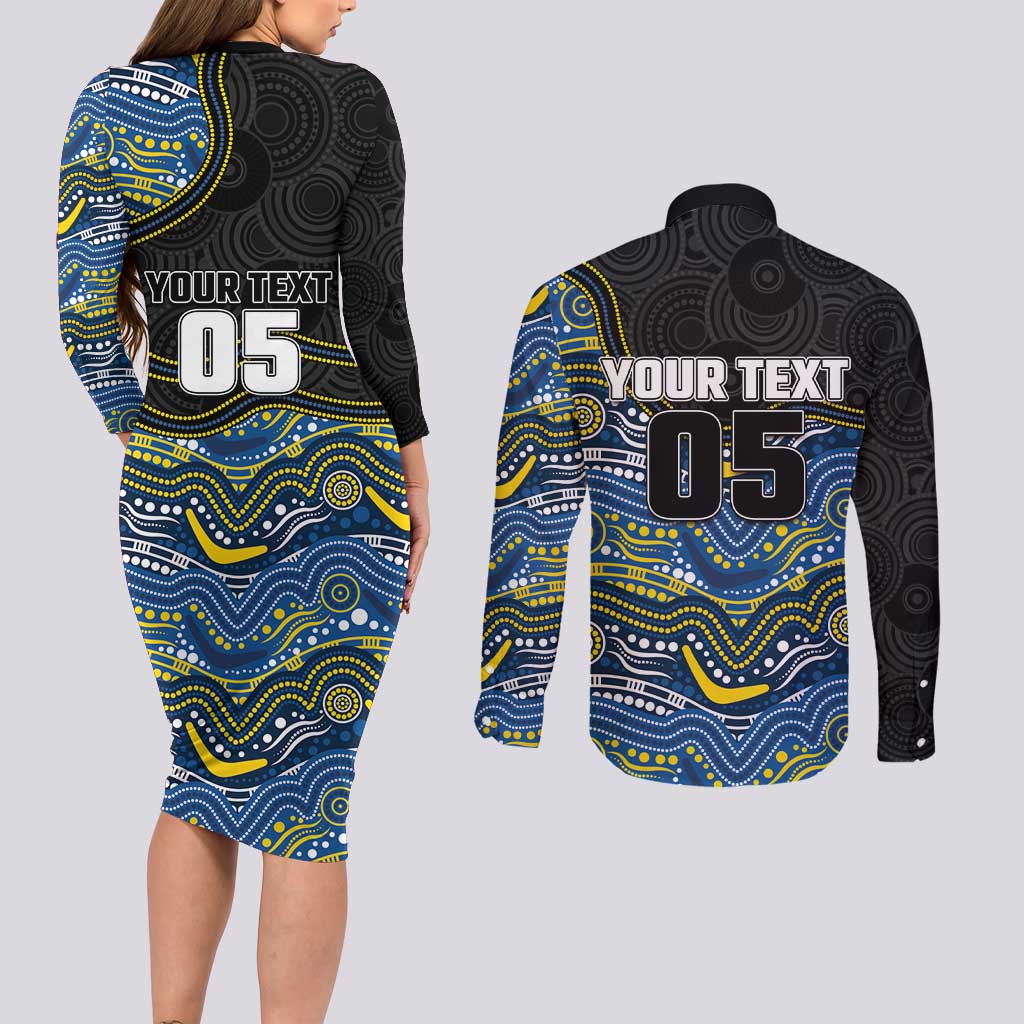 Custom Cowboys Couples Matching Long Sleeve Bodycon Dress and Long Sleeve Button Shirt Cattle Dog Mascot With Aboriginal Indigenous