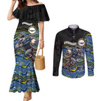 Custom Cowboys Couples Matching Mermaid Dress and Long Sleeve Button Shirt Cattle Dog Mascot With Aboriginal Indigenous