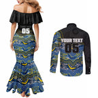 Custom Cowboys Couples Matching Mermaid Dress and Long Sleeve Button Shirt Cattle Dog Mascot With Aboriginal Indigenous
