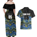 Custom Cowboys Couples Matching Off Shoulder Maxi Dress and Hawaiian Shirt Cattle Dog Mascot With Aboriginal Indigenous