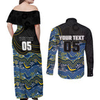 Custom Cowboys Couples Matching Off Shoulder Maxi Dress and Long Sleeve Button Shirt Cattle Dog Mascot With Aboriginal Indigenous