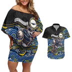 Custom Cowboys Couples Matching Off Shoulder Short Dress and Hawaiian Shirt Cattle Dog Mascot With Aboriginal Indigenous