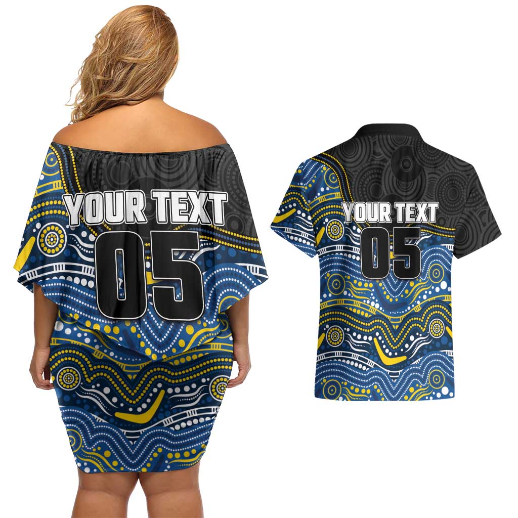 Custom Cowboys Couples Matching Off Shoulder Short Dress and Hawaiian Shirt Cattle Dog Mascot With Aboriginal Indigenous
