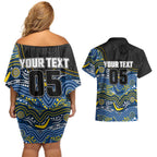 Custom Cowboys Couples Matching Off Shoulder Short Dress and Hawaiian Shirt Cattle Dog Mascot With Aboriginal Indigenous