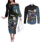 Custom Cowboys Couples Matching Off The Shoulder Long Sleeve Dress and Long Sleeve Button Shirt Cattle Dog Mascot With Aboriginal Indigenous