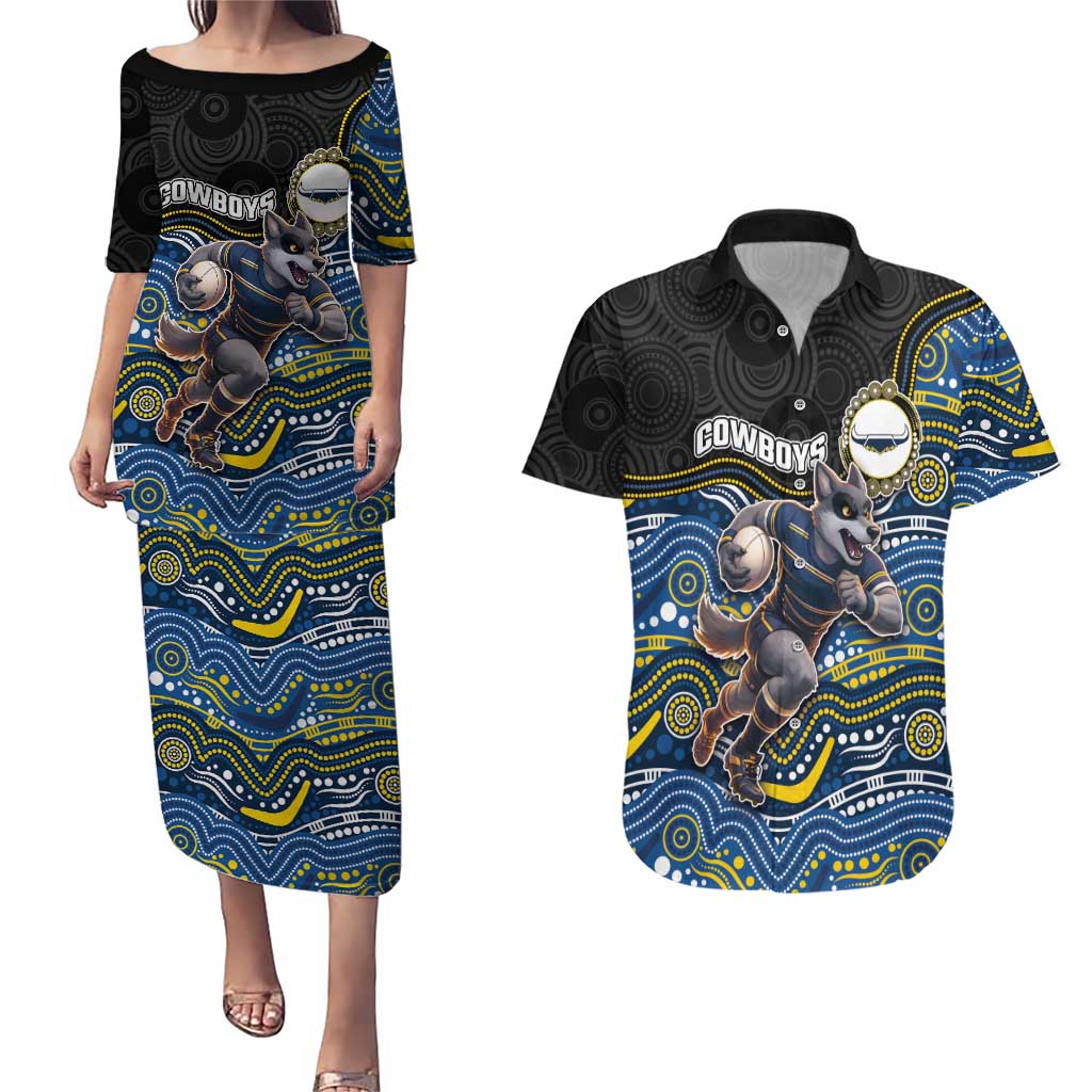 Custom Cowboys Couples Matching Puletasi and Hawaiian Shirt Cattle Dog Mascot With Aboriginal Indigenous