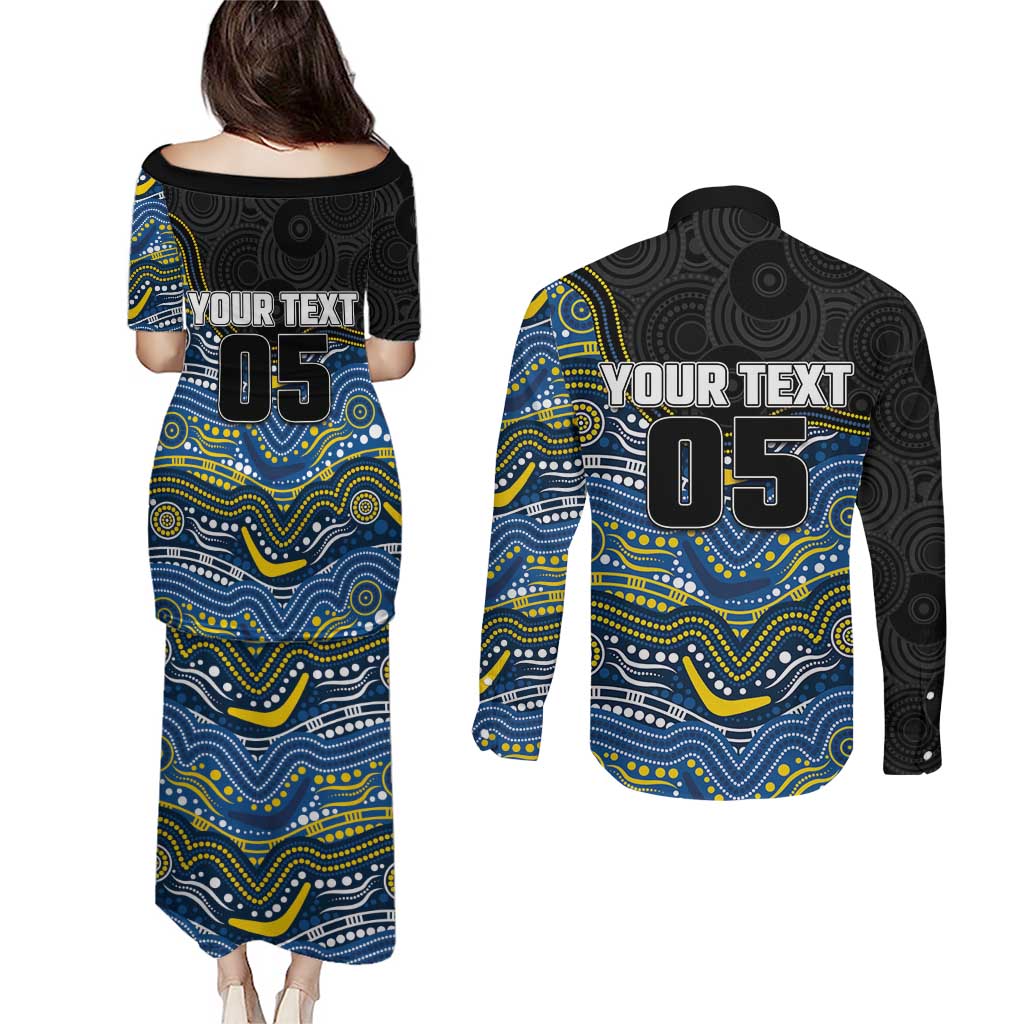 Custom Cowboys Couples Matching Puletasi and Long Sleeve Button Shirt Cattle Dog Mascot With Aboriginal Indigenous