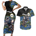 Custom Cowboys Couples Matching Short Sleeve Bodycon Dress and Hawaiian Shirt Cattle Dog Mascot With Aboriginal Indigenous