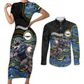 Custom Cowboys Couples Matching Short Sleeve Bodycon Dress and Long Sleeve Button Shirt Cattle Dog Mascot With Aboriginal Indigenous