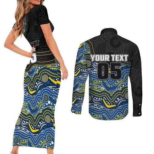 Custom Cowboys Couples Matching Short Sleeve Bodycon Dress and Long Sleeve Button Shirt Cattle Dog Mascot With Aboriginal Indigenous
