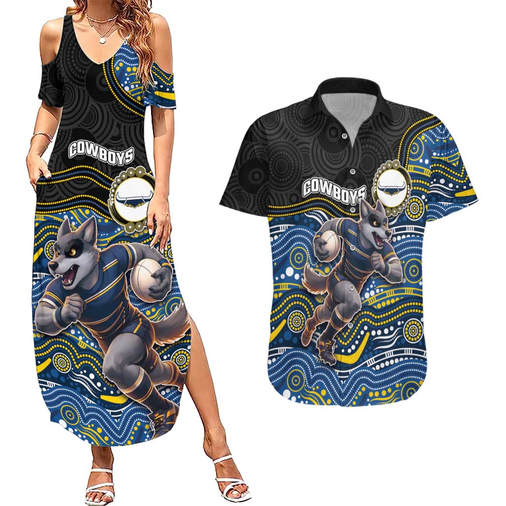 Custom Cowboys Couples Matching Summer Maxi Dress and Hawaiian Shirt Cattle Dog Mascot With Aboriginal Indigenous