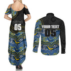 Custom Cowboys Couples Matching Summer Maxi Dress and Long Sleeve Button Shirt Cattle Dog Mascot With Aboriginal Indigenous